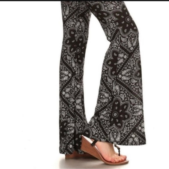 (42)NEW 💙BLUE PAISLEY💙 BOHO FLARE BELL BOTTOM LIGHTWEIGHT PANTS - Picture 7 of 8